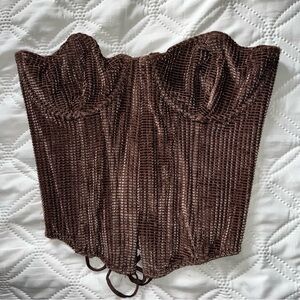 Urban Outfitters Brown/Mauve Velvet Waffle Corset Top
